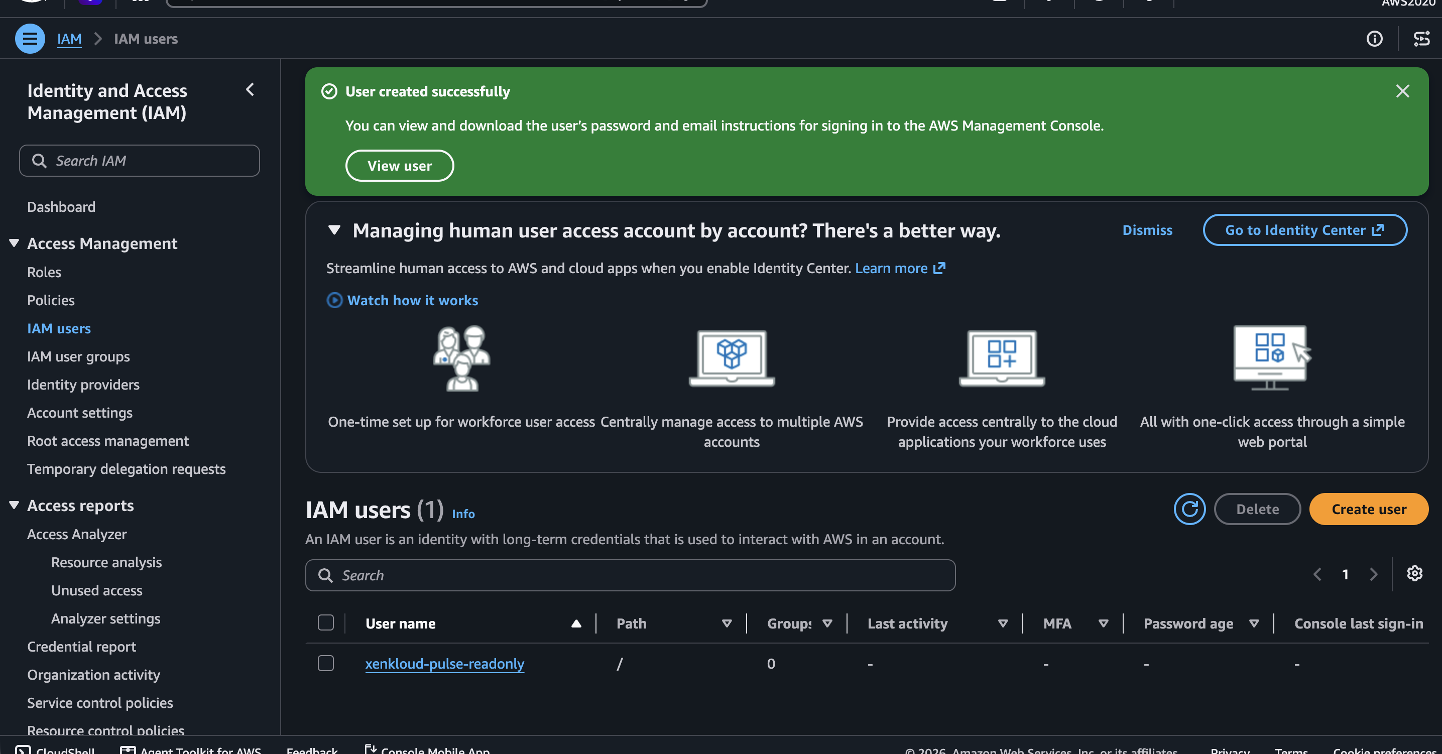 User created successfully confirmation